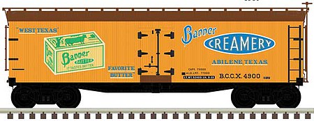 Atlas Model Railroad 50005497 N Scale 40' Wood Reefer - Ready to Run - Master(R) -- Banner Creamery 4901 (yellow, Boxcar Red, blue, green)