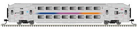 Atlas Model Railroad 50005517 N Scale Multi-Level Commuter Coach Trailer with Toilet - Ready to Run - Master(R) -- New Jersey Transit 7226 (silver, magenta, orange, blue)