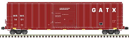 Atlas Model Railroad 50005588 N Scale FMC 5077 Single-Door Boxcar - Ready to Run -- GATX/WRWK #1405 (Boxcar Red, white)