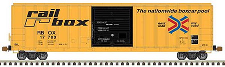 Atlas Model Railroad 50005593 N Scale FMC 5077 Single-Door Boxcar - Ready to Run -- Railbox 18033 (yellow, black)