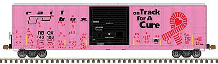 Atlas Model Railroad 50005610 N Scale FMC 5077 Single-Door Boxcar - Ready to Run -- Railbox 40188 (pink, black, On Track for a Cure, Handprints)