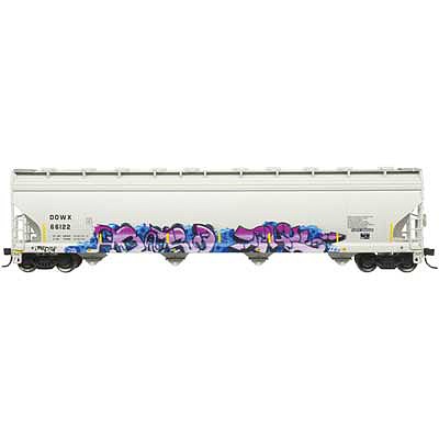 Atlas Model Railroad 50005645 N Scale ACF 5800 4-Bay Plastics Covered Hopper - Ready to Run - Master(TM) -- Dow Chemical DOWX 66122 (gray, Christmas Graffiti)