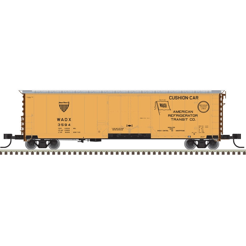 Atlas Model Railroad 50005689 N Scale 50' GA RBL Plug-Door Boxcar - Ready to Run - Master(R) -- American Refrigerator Transit 3525 (yellow, Boxcar Red, black)