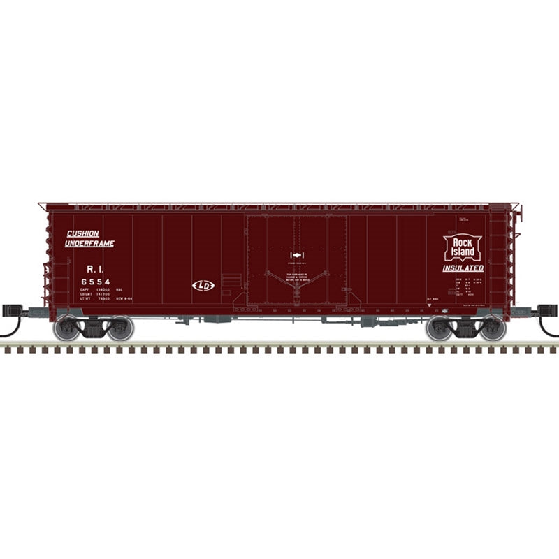 Atlas Model Railroad 50005702 N Scale 50' GA RBL Plug-Door Boxcar - Ready to Run - Master(R) -- Rock Island 6513 (Boxcar Red, white)