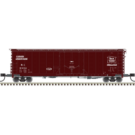 Atlas Model Railroad 50005702 N Scale 50' GA RBL Plug-Door Boxcar - Ready to Run - Master(R) -- Rock Island 6513 (Boxcar Red, white)