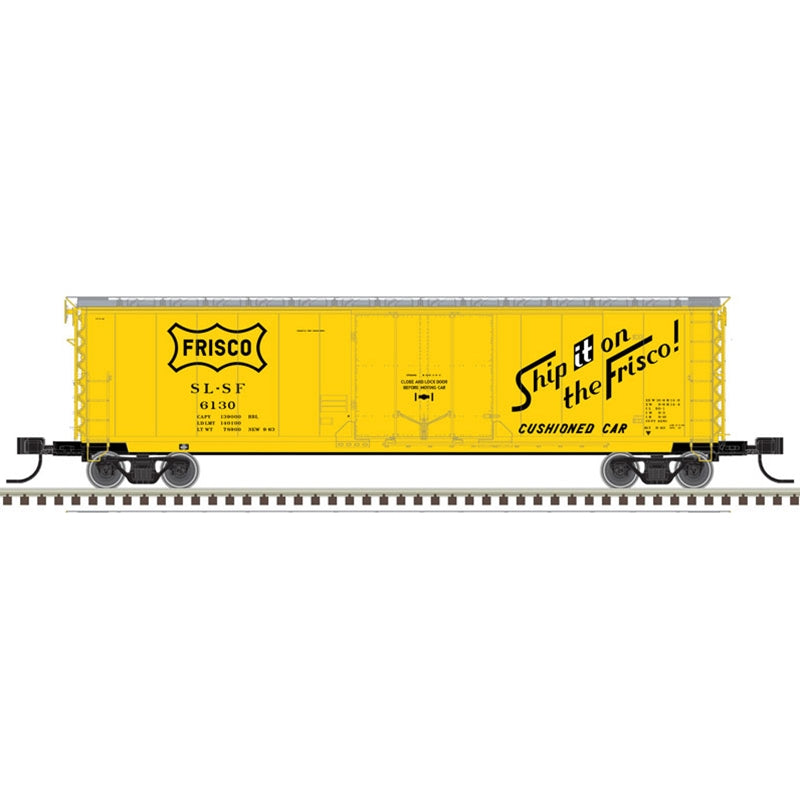 Atlas Model Railroad 50005706 N Scale 50' GA RBL Plug-Door Boxcar - Ready to Run - Master(R) -- St. Louis-San Francisco 6130 (yellow, black, Ship It on Frisco Slogan)