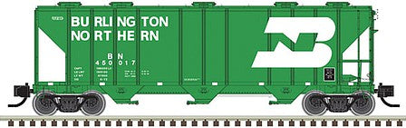 Atlas Model Railroad 50005733 N Scale PS-4000 3-Bay Covered Hopper - Ready to Run - Master(R) -- Burlington Northern 450069 (Cascade Green, white)