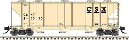 Atlas Model Railroad 50005737 N Scale PS-4000 3-Bay Covered Hopper - Ready to Run - Master(R) -- CSX 245010 (tan, black)