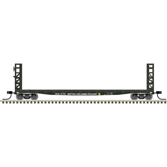 Atlas Model Railroad 50005786 N Scale GSI-GSC 48' Bulkhead Flatcar - Ready to Run - Master(R) -- British Columbia Railway 51701(green, white)