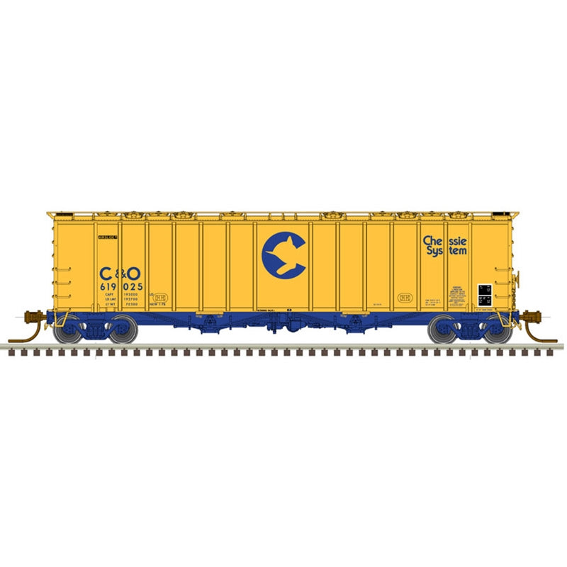 Atlas Model Railroad 50005814 N Scale 4180 Airslide Covered Hopper - Ready to Run - Master(R) -- Chessie System C&O 619160 (yellow, blue)