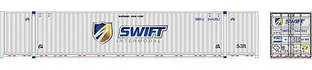 Atlas Model Railroad 50005956 N Scale 53' Jindo-CIMC Corrugated Container 3-Pack - Assembled - Master(R) -- Swift Set 1 944813, 944832, 944845 (white, blue, Shield Logo)