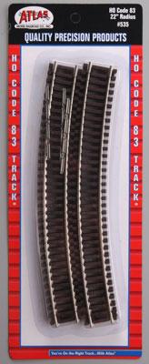 Atlas Model Railroad 535 HO Scale Code 83 Curved Snap Track -- 22" Radius pkg(6)