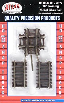 Atlas Model Railroad 577 HO Scale Code 83 Crossing - Nickel Silver w/Brown Ties -- 90 Degrees
