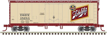 Atlas O 2002362 O Scale 40' Plug-Door Boxcar - 2-Rail - Ready to Run -- Schlitz (tan, maroon, gold, white)
