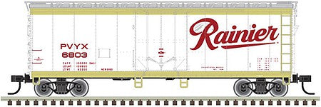 Atlas O 2002364 O Scale 40' Plug-Door Boxcar - 2-Rail - Ready to Run -- Rainier (white, red, gold)