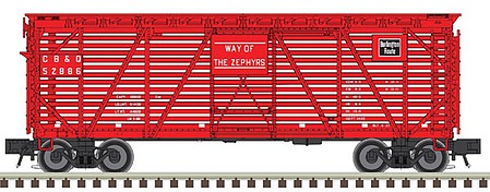 Atlas O 2002456 O Scale 40' Steel Stock Car - 2-Rail - Ready to Run - Trainman(R) -- Chicago, Burlington & Quincy (red, Way of the Zephyrs Slogan)