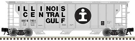 Atlas O 2002566 O Scale PS-2 3-Bay Covered Hopper - 2-Rail - Ready to Run - Trainman(R) -- Illinois Central Gulf (gray, black, Billboard Lettering and Logo)