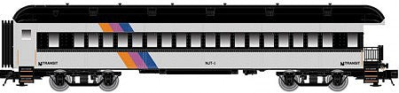 Atlas O 2002768 O Scale 60' Heavyweight Observation - 2-Rail - Ready to Run - Trainman(R) -- NJ Transit (white, black, orange, purple, blue)