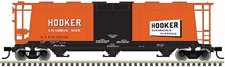 Atlas O 3001227 O Scale 3-Bay Cylindrical Hopper - 3-Rail - Ready to Run - Master(R) -- Hooker Chemical (orange, black)