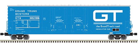 Atlas O 3001332 O Scale Evans 53' Double-Door Boxcar - 3-Rail - Ready to Run - Master(R) -- Grand Trunk Western (blue, white, Large GT, Good Track Slogan)