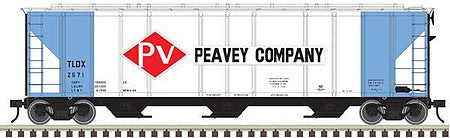 Atlas O 3001374 O Scale PS-4427 Low-Side Covered Hopper - 3-Rail - Ready to Run - Master(R) -- Peavey Company (blue, red)