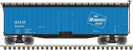 Atlas O 3001564 O Scale 40' Wood Reefer - 3-Rail - Ready to Run - Master(R) -- Milwaukee Road (blue, black, Ice Service)