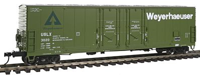 Atlas O 3002316 O Scale Evans 53' Double-Door Boxcar - 2-Rail - Ready to Run - Master(R) -- Weyerhaeuser USLX (green, white, silver)