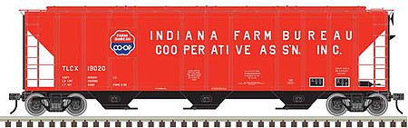 Atlas O 3002376 O Scale PS-4427 Low-Side Covered Hopper - 2-Rail - Ready to Run - Master(R) -- Indiana Farm Bureau CO-OP (red, white, blue)