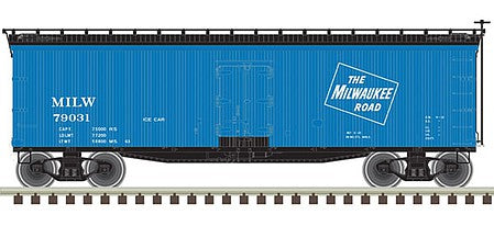 Atlas O 3002564 O Scale 40' Wood Reefer - 2-Rail - Ready to Run - Master(R) -- Milwaukee Road (blue, black, Ice Service)