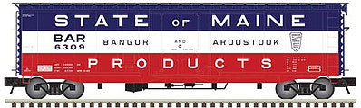 Atlas O 3003515 O Scale Pullman-Standard PS-1 50' Plug-Door Boxcar - 3-Rail - Ready to Run - Master(R) -- Bangor & Aroostook (blue, white, red, State of Maine Slogan)
