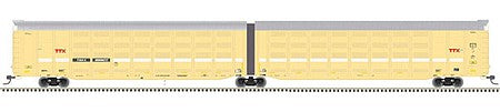 Atlas O 3003709 O Scale Articulated Auto Carrier - 3-Rail - Ready to Run - Master(R) -- TTX TOAX (yellow, silver, black, white, faded-red logo)