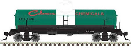 Atlas O 3003839 O Scale ACF Type 27 8,000-Gallon - 3-Rail - Ready to Run -- Celanese Chemicals GATX (green, red, white)