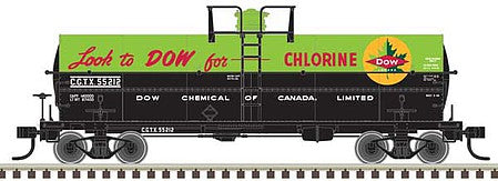 Atlas O 3006521 O Scale 11,000-Gallon Tank Car with Platform - 2-Rail - Ready to Run - Master(R) -- Dow Canada CGTX (green, black)