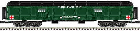 Atlas O 3007053 O Scale 70' Madison Heavyweight 4-Car Set - 3-Rail - Ready to Run -- U.S. Army Baggage 38433, Coach 89388, 89486, Observation Valor (green, black
