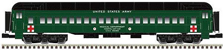 Atlas O 3007054 O Scale 70' Madison Heavyweight Coach - 3-Rail - Ready to Run -- U.S. Army 89540 (green, black)