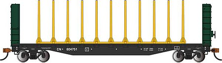Bachmann 12902 HO Scale 52' Centerbeam Bulkhead Flatcar - Ready to Run -- Canadian National #60472 (black)