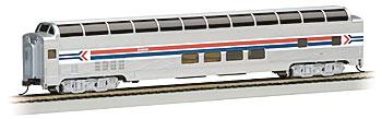 Bachmann 13005 HO Scale Budd 85' Full-Length Dome w/Lights - Ready to Run - Silver Series(R) -- Amtrak (Phase I; Wide red & blue Stripes, Arrow Logo)