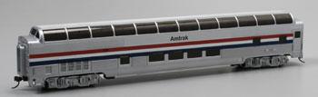 Bachmann 13032 HO Scale Budd 85' Full-Length Dome w/Lights - Ready to Run - Silver Series(R) -- Amtrak (Phase III, Equal red & blue Stripes)