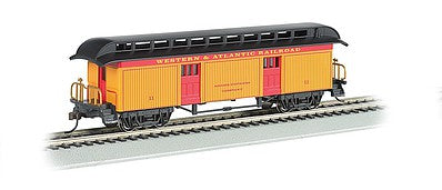 Bachmann 15301 HO Scale Old Time Wood Baggage with Round-End Clerestory Roof - Ready to Run -- Western & Atlantic (yellow, red, black)