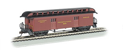 Bachmann 15302 HO Scale Old Time Wood Baggage with Round-End Clerestory Roof - Ready to Run -- Pennsylvania Railroad (Tuscan)
