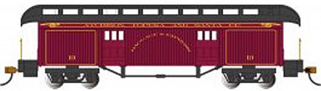 Bachmann 15304 HO Scale Old-Time Wood Baggage with Round-End Clerestory Roof - Ready to Run -- Atchison, Topeka & Santa Fe #13 (Boxcar Red, black)