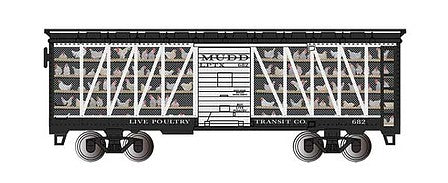Bachmann 15901 HO Scale Poultry Stock Car - Ready to Run -- Live Poultry Transit Co. #682 (black, white)