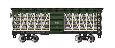 Bachmann 15902 HO Scale Poultry Stock Car - Ready to Run -- Live Poultry Transportation Co. #251 (green, white)