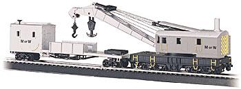 Bachmann 16138 HO Scale 250-Ton Crane Car & Boom Tender - Silver Series(R) -- Maintenance-of-Way (Silver, black)
