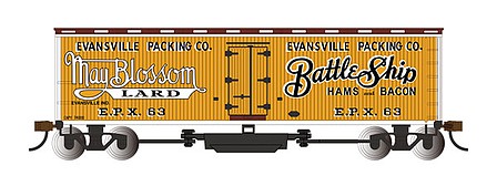 Bachmann 16332 HO Scale Track Cleaning 40' Wood Reefer with Removable Dry Pad - Ready to Run -- Evansville Packing Co. #63 (yellow, Boxcar Red, white, black)