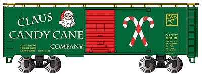 Bachmann 17007 HO Scale Pullman-Standard 40' Steel Boxcar - Ready to Run - Silver Series(R) -- Claus Candy Cane Co. NP&S #20142 (green, red, white)