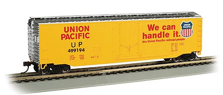 Bachmann 18038 HO Scale 50' Plug-Door Boxcar - Ready to Run - Silver Series(R) -- Union Pacific #499194 (Armour Yellow, red, silver; "We Can Handle It" Slogan)