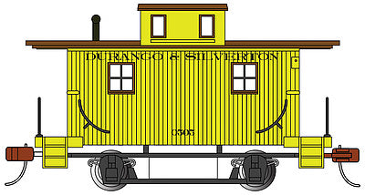 Bachmann 18403 HO Scale Wood 4-Wheel Bobber Caboose - Ready to Run - Silver Series(R) -- Durango & Silverton #0505 (yellow, brown)