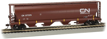 Bachmann 19103 HO Scale Canadian Cylindrical 4-Bay Grain Hopper - Ready to Run - Silver Series(R) -- Canadian National #377375 (Boxcar Red, CN Noodle)