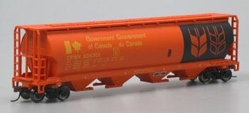 Bachmann 19134 HO Scale Canadian Cylindrical 4-Bay Grain Hopper - Ready to Run - Silver Series(R) -- Government of Canada #2 CPWX (Orange, black, yellow)